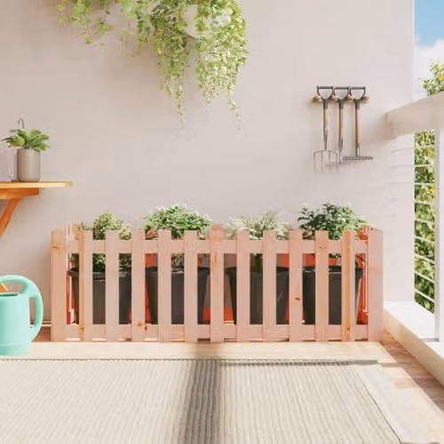 vidaXL Brown Douglas Fir Solid Wood Garden Raised Bed with Fence Design W: 150 cm, D: 50 cm, H: 50 cm – 2