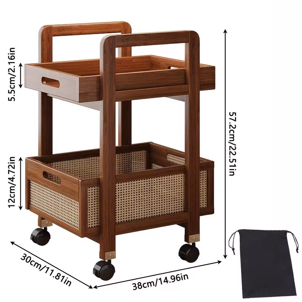 FORGEVIO Wooden Rolling Side Table with Castors in Brown – 2