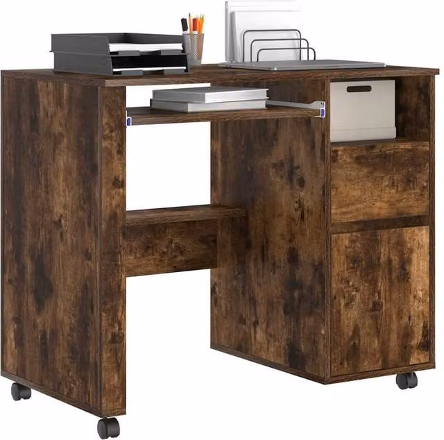 Berkfield Home Traditional Computer Desk in Smoked Oak Brown Engineered Wood – 1