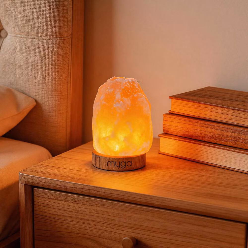 Myga USB Classic Himalayan Salt Lamp with Wooden Base and Warm White LED in Orange and Pink – 2