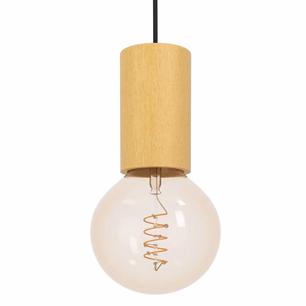 Eglo POZUETA 1 Pendant Light in Black and Wood with E27 Socket – 2