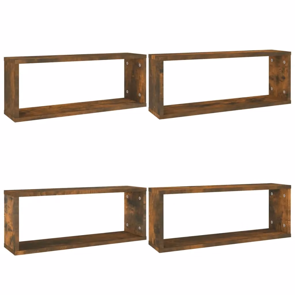 Berkfield Home Wall Cube Shelves, 4 Piece Set in Smoked Oak Brown, W/D/H: 60 x 15 x 23 cm – 2