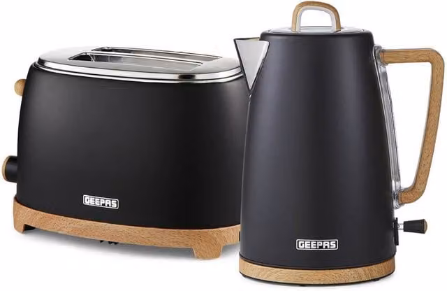 Geepas NordiQ Design Kettle and 2 Slice Toaster Set in Black