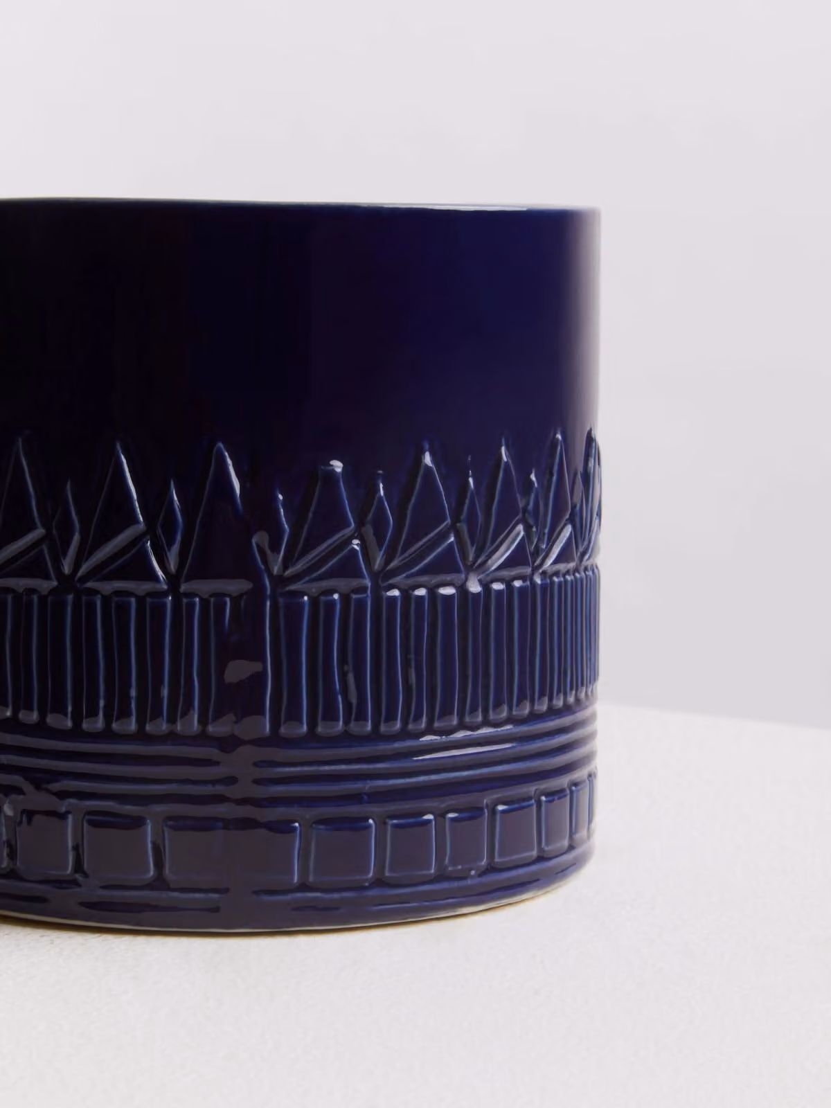 Orsina Small Blue Ceramic Planter with Geometric Embossed Pattern and Boho Tribal Design – 3