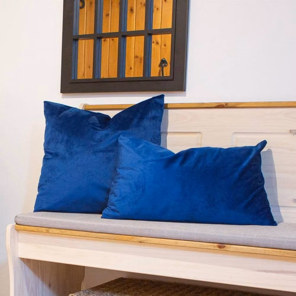 Havendro Set of 2 Blue Rectangular Velvet Cushions with Removable Covers, W: 60 cm, H: 40 cm – 1