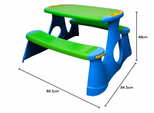 Samuel ALEXANDER Kids Outdoor Garden Patio Plastic Picnic Table and Bench, Blue and Multicolour, W: 48 cm – 2