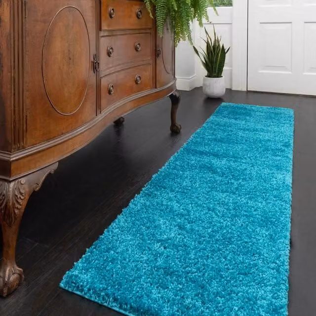 The Rug House Soft Value Shaggy Area Rug in Teal Blue, Petrol and Turquoise, W: 230 cm, D: 60 cm
