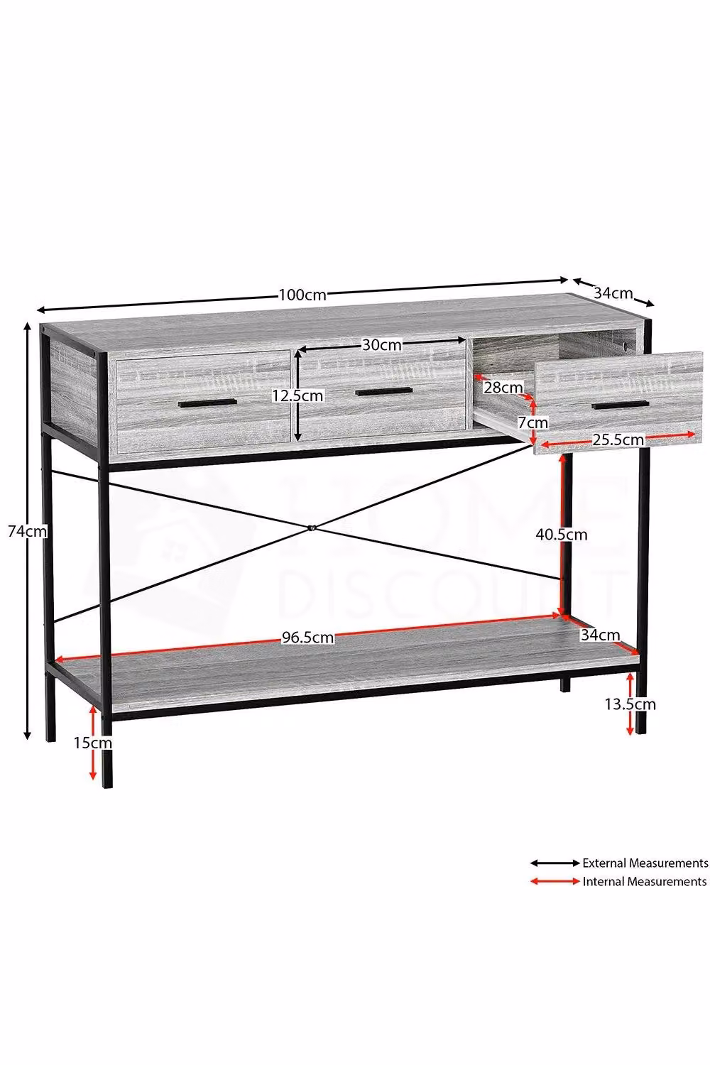 Vida Designs Brooklyn 3 Drawer Industrial Console Table in Grey – 2