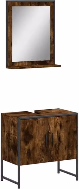 Berkfield Home 2 Piece Industrial Bathroom Cabinet Set with Mirror Cabinet and Vanity Unit in Smoked Oak Brown