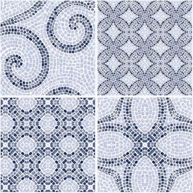 d-c-fix Self-Adhesive Floor Vinyl Tiles in Blue and White Geometric Mosaic Tile Look