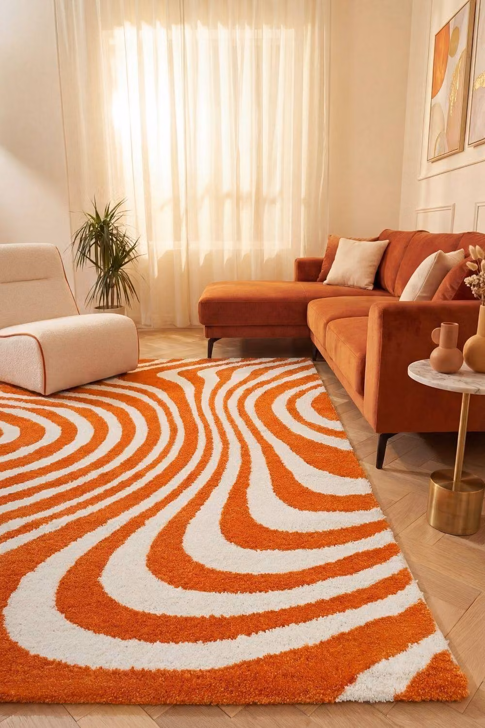 THE RUGS Joli Striped Modern Rectangular Rug in Orange, W: 340 cm, D: 240 cm – 2
