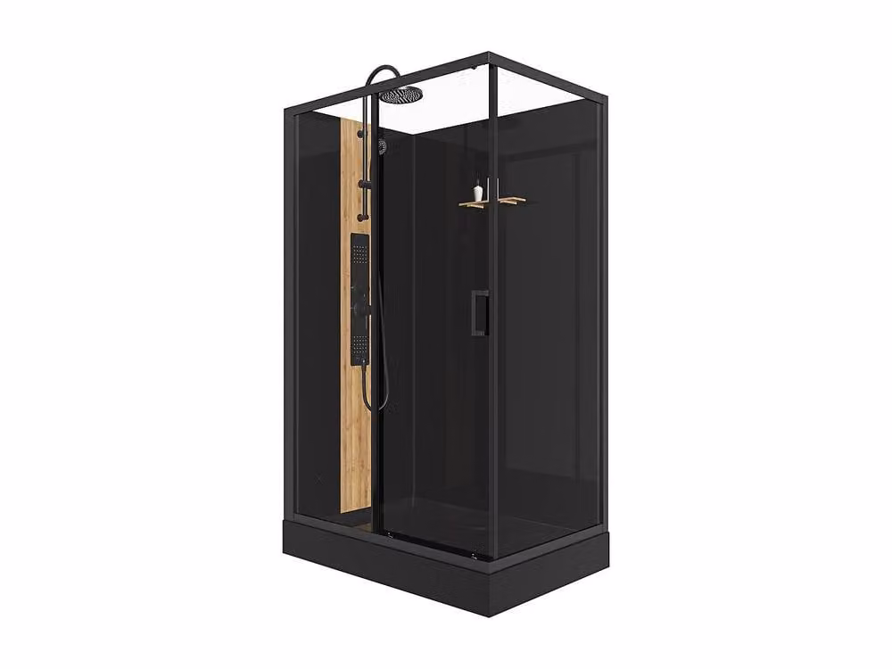 Vente-unique Rectangular Hydromassage Shower Cabin with Bamboo and Sliding Glass Doors, Black, W/D/H: 120 x 80 x 198 cm – 2
