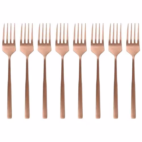 Argon Tableware Stainless Steel Cake Forks, Set of 8, Copper, 15 cm