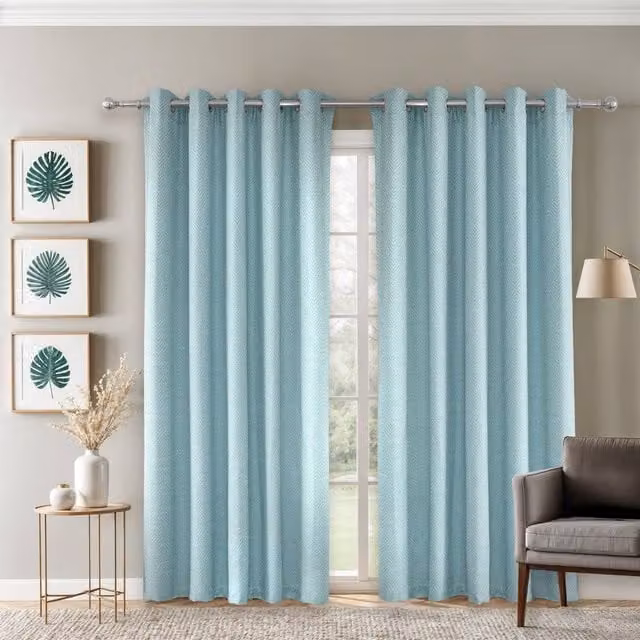 New Edge Blinds Amaranth Geometric Eyelet Curtains in Duckegg Blue, Width: 228 cm, Drop: 228 cm – 1
