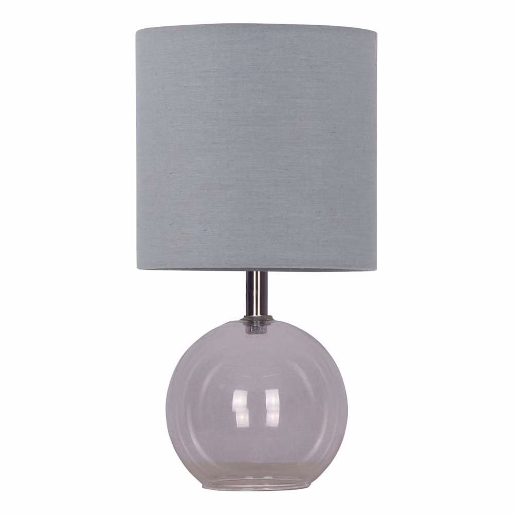 First Choice Lighting Set of 2 Buck Clear Glass Globe Table Lamps with Grey Fabric Shades – 2