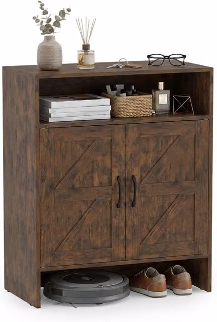 COSTWAY Modern Narrow Shoe Storage Cabinet in Rustic Brown