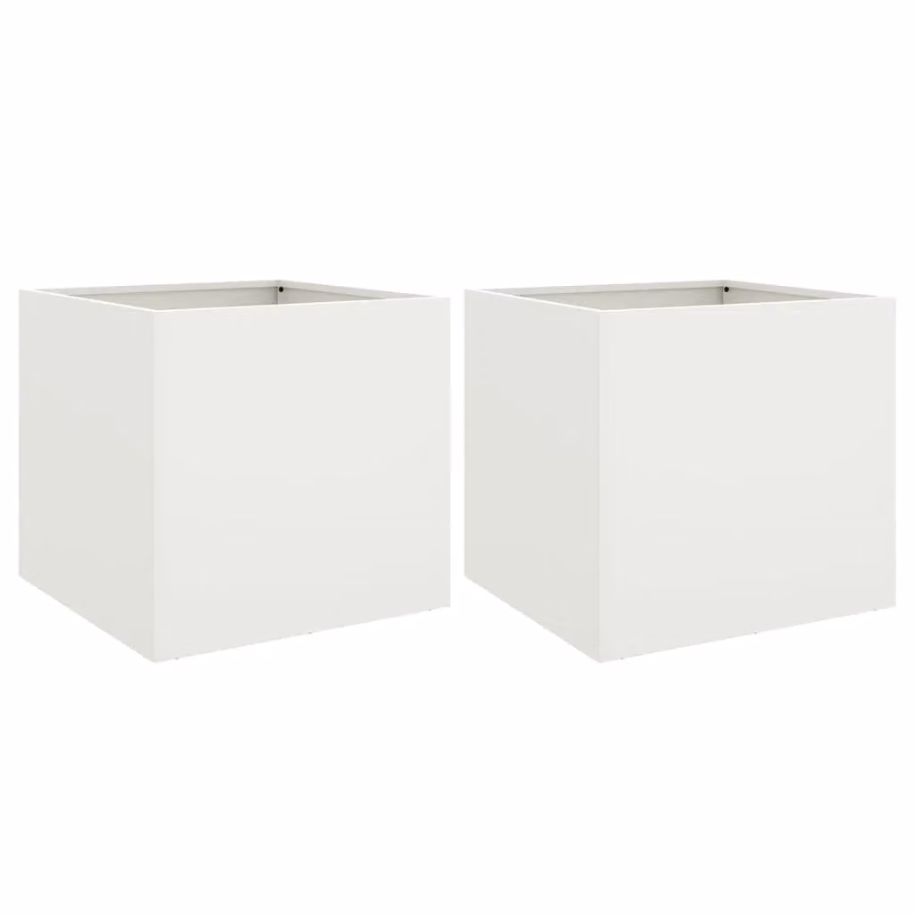 Berkfield Home Steel Planter Tub, 2 Pack, White, W: 42 cm, D: 40 cm, H: 39 cm – 2