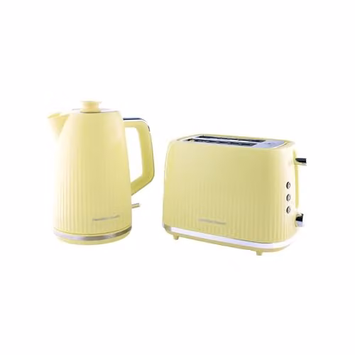Hamilton Beach Kettle and Toaster Set in Banana Split Yellow, including 1.7L Electric Kettle and 2-Slice Wide Slot Toaster