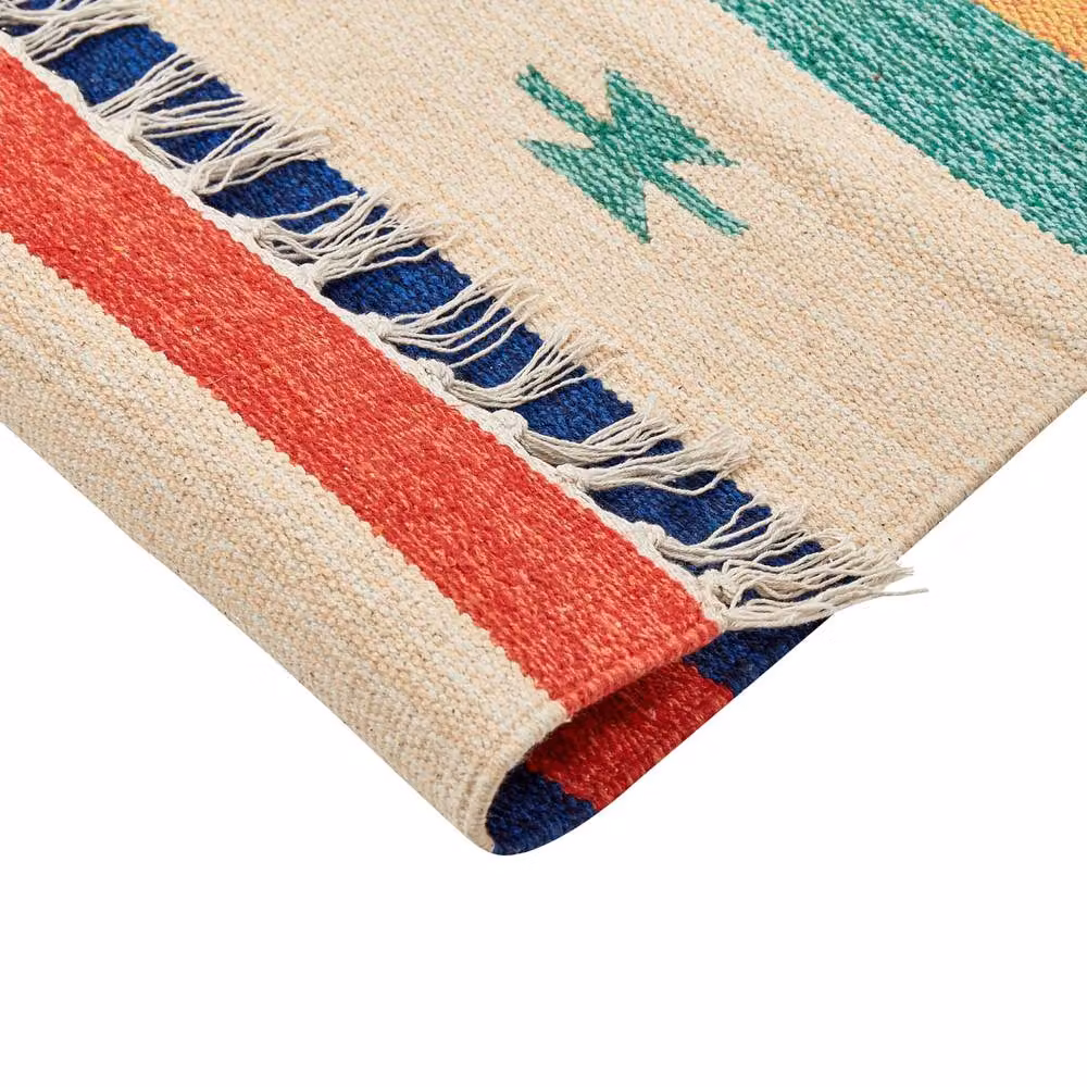 Wyld and Coco Multicolour Cotton Kilim Rug with Fringes, W: 140 cm, L: 200 cm – 4
