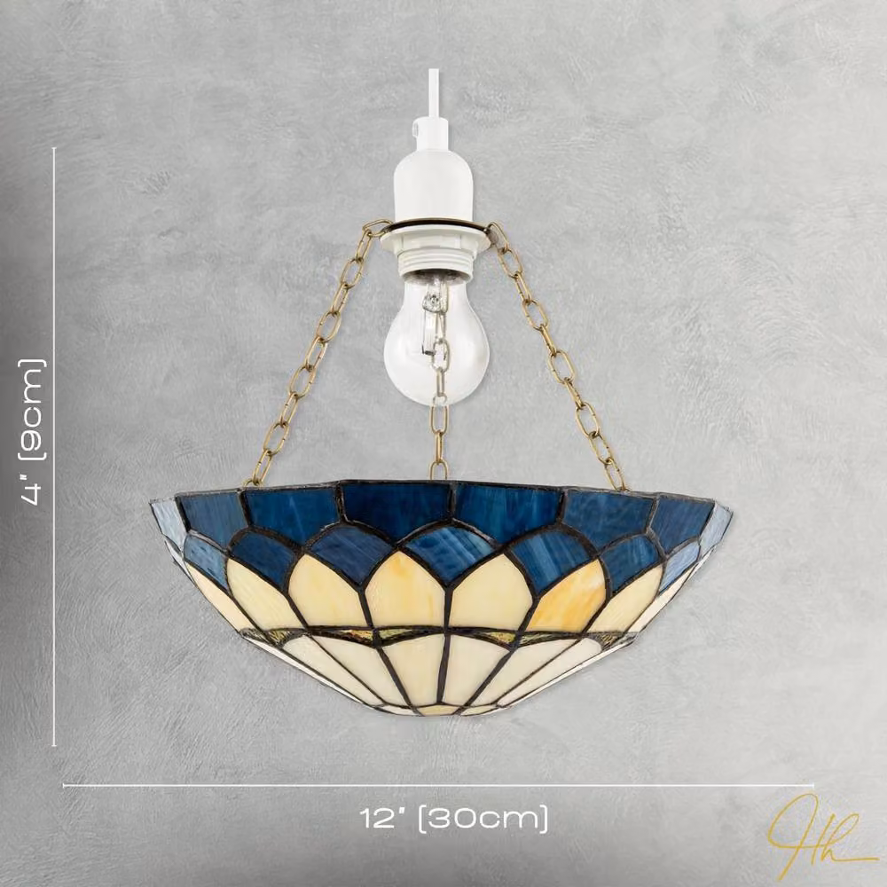 Happy Homewares Midnight Blue Stained Glass Domed Tiffany Pendant Shade with Gold/Brass Chains – 4