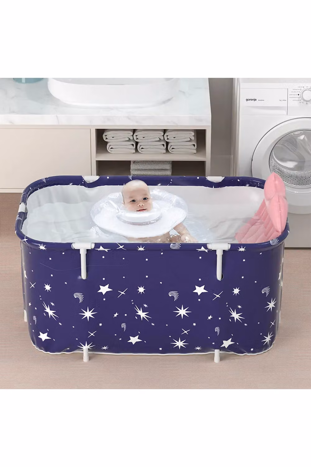 Living and Home Dark Blue Portable Folding Large Bathtub with Cushion W/D/H: 140 x 55 x 50 cm – 2