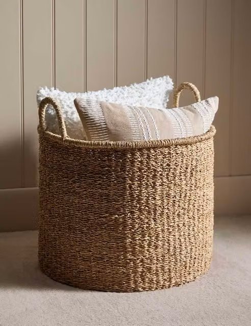 M&S Large Round Tall Seagrass Storage Basket in Natural Beige, Sand and Brown