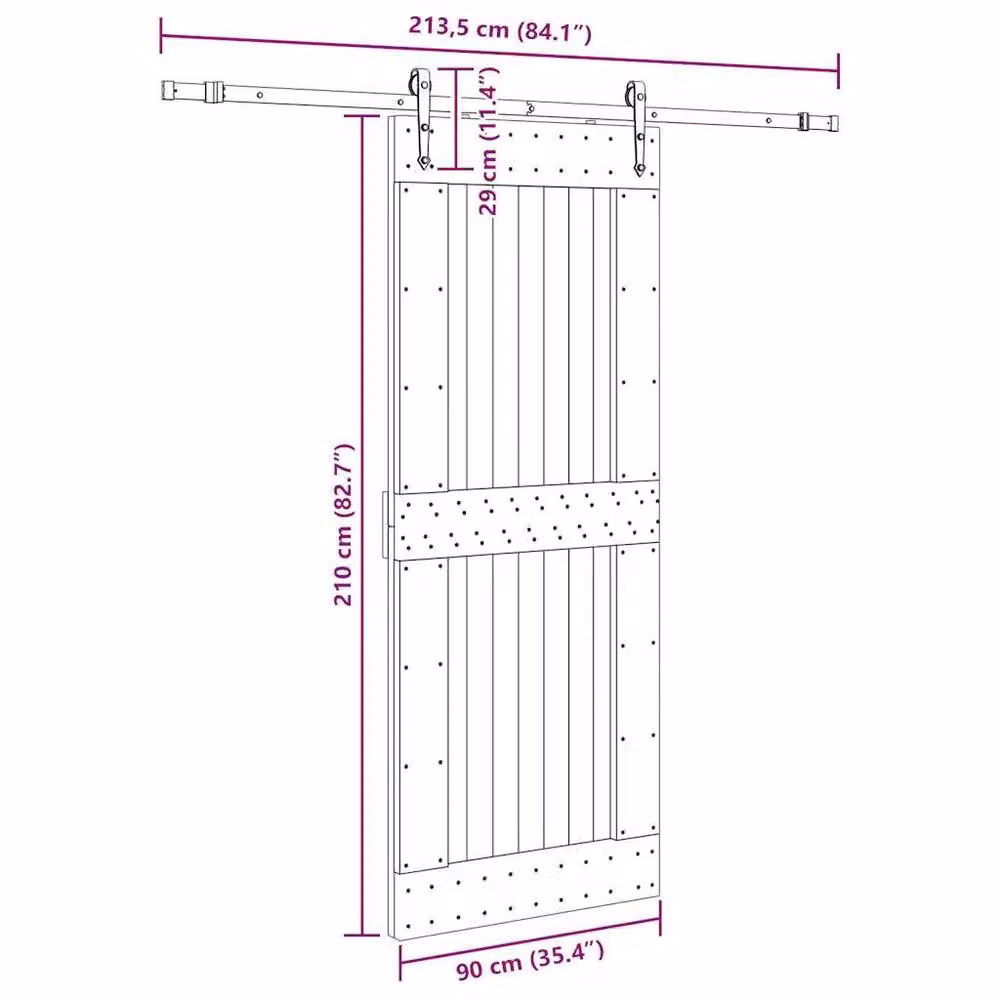 Berkfield Home Modern Sliding Door with Hardware Set in Beige Solid Wood, W: 90 cm, H: 210 cm – 3
