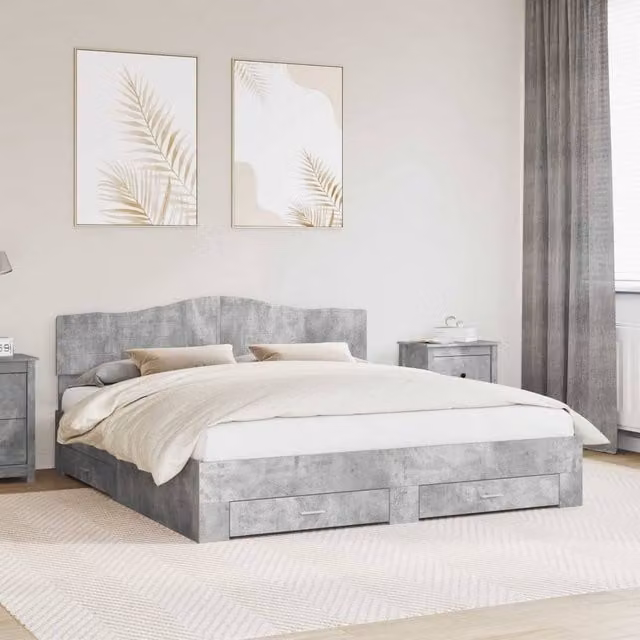 Berkfield Home Modern Bed Frame in Grey Engineered Wood 200 x 200 cm