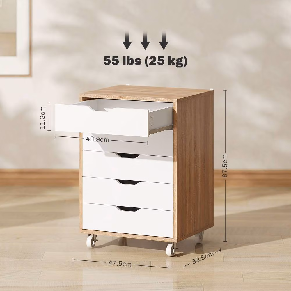 STILVORA Five-Drawer Filing Cabinet with Castors in Light Oak – 4