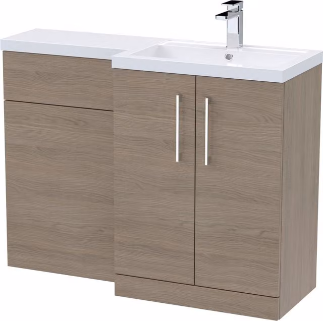 Balterley Solace Oak Right Hand Bathroom Vanity Basin and WC Unit, Brown, W: 110 cm, D: 39 cm