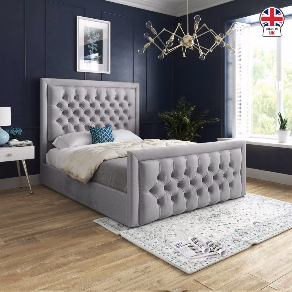 KDMD Ugborough Upholstered Grey Velvet Designer Bed Frame, Super King, W/D/H: 200 x 137 x 189 cm – 3