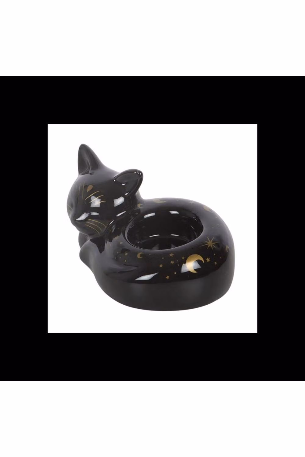 KDMD Black Cat Magick Ceramic Tealight Holder Curled Familiar in Black – 2