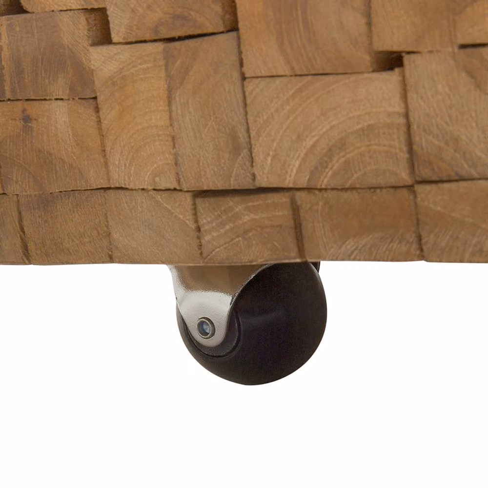 Wyld and Coco Rustic Teak Solid Wood Coffee Table with Castors, Brown, W: 110 cm, D: 69 cm, H: 37 cm – 3