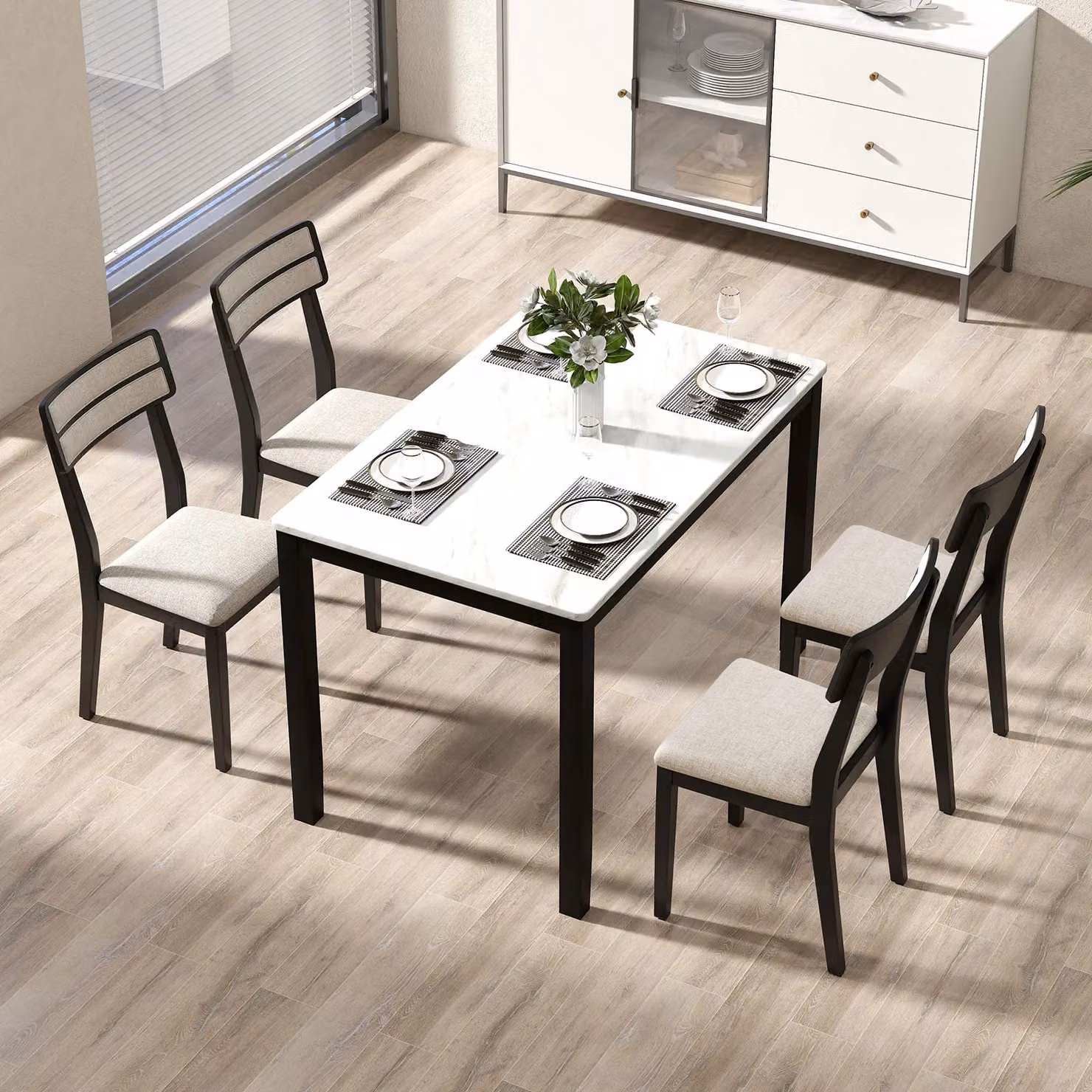 Gymax Set of 4 Modern Upholstered Kitchen and Dining Chairs in Black – 5
