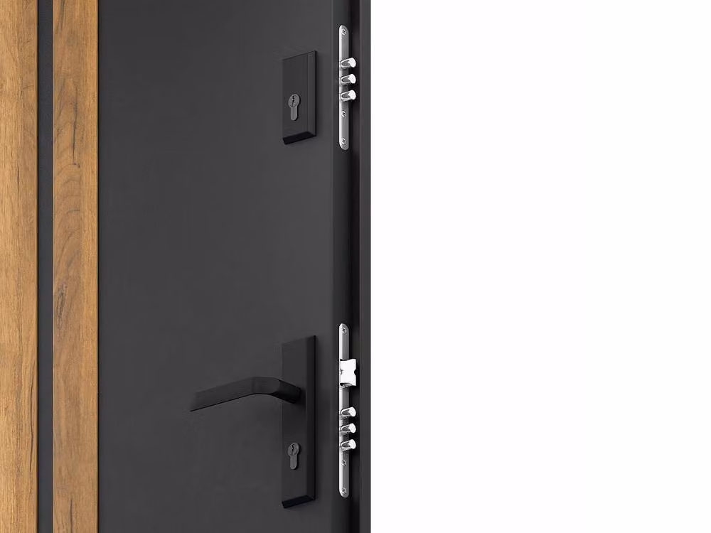 Vente-unique Modern Full Steel Front Door in Black with Dark Grey Oak Effect Stripes, H 207 cm x W 100 cm – 3