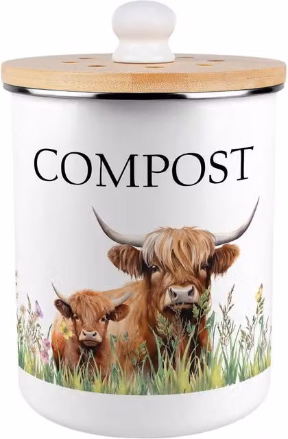 Purely Home Metal Compost Caddy with Flip Lid, 2L, Brown and White