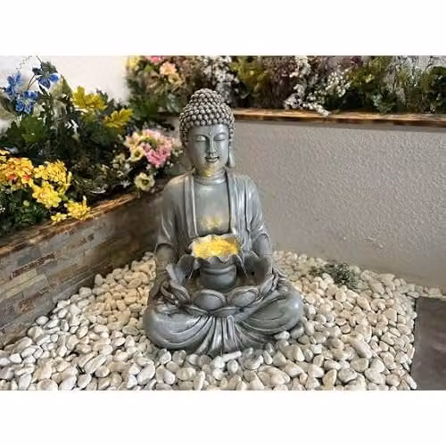 Tranquility Calm Reflection Solar Powered Tabletop Water Feature in Natural Grey Resin – 3