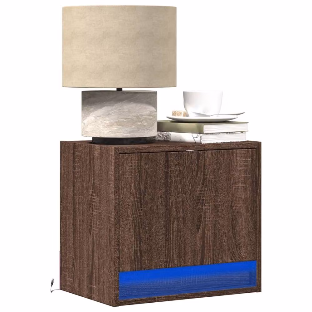 Berkfield Home Set of 2 Wall-mounted Bedside Cabinets with Integrated LED Lights in Brown Oak – 2