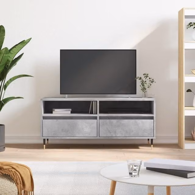 Berkfield Home Industrial TV Cabinet in Concrete Grey, W/D/H: 100 x 34.5 x 44.5 cm – 1
