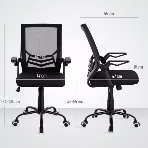 VINSETTO Modern Fabric Swivel Task Chair with Armrests and Castors, Black – 3