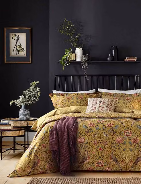 Morris & Co Seasons By May Floral Cotton Percale Bedding Set Gold Mix W: 180 cm, L: 200 cm