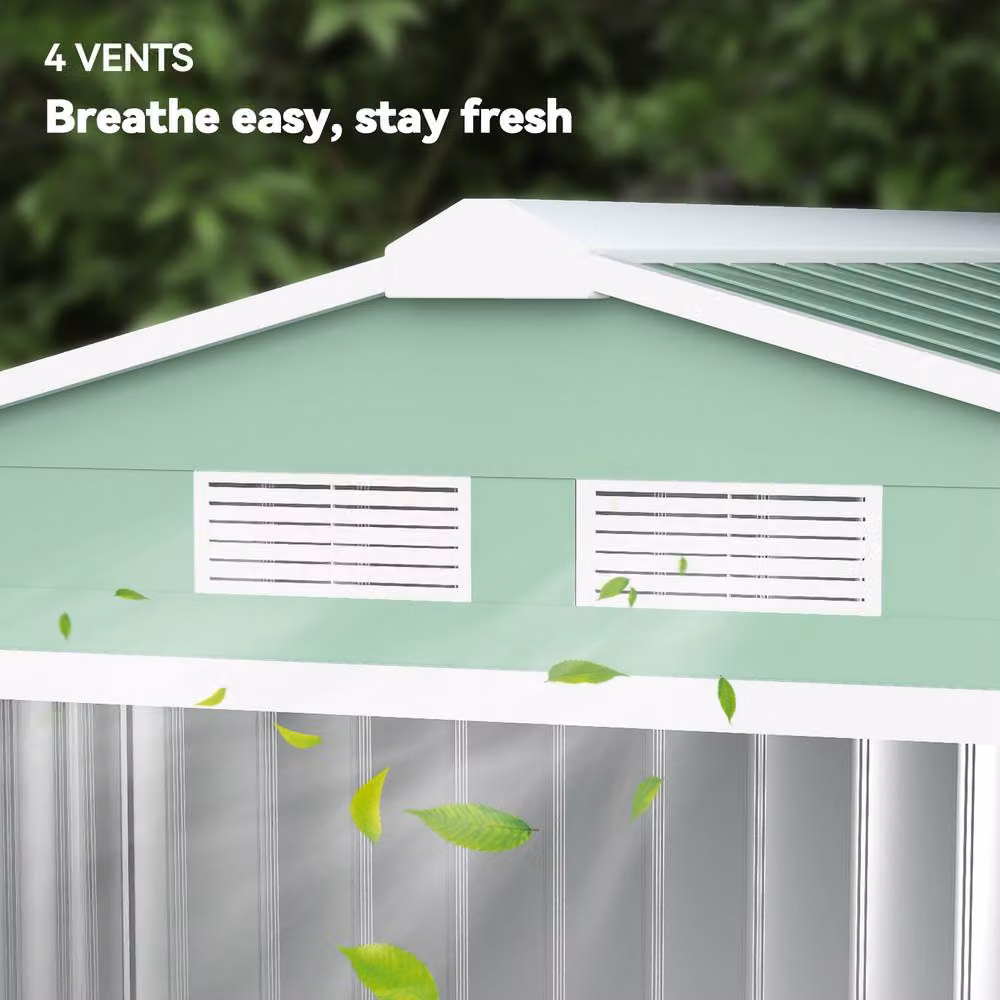Rolipo Metal Garden Shed with Foundation Kit and Double Doors in Light Green, W/D/H: 213.4 x 121.9 x 185 cm – 6