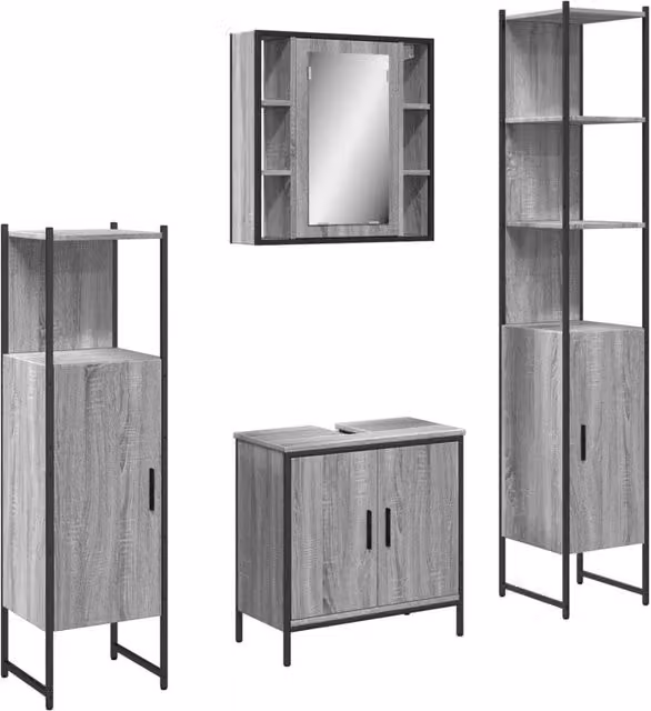Berkfield Home 4 Piece Grey Bathroom Cabinet Set