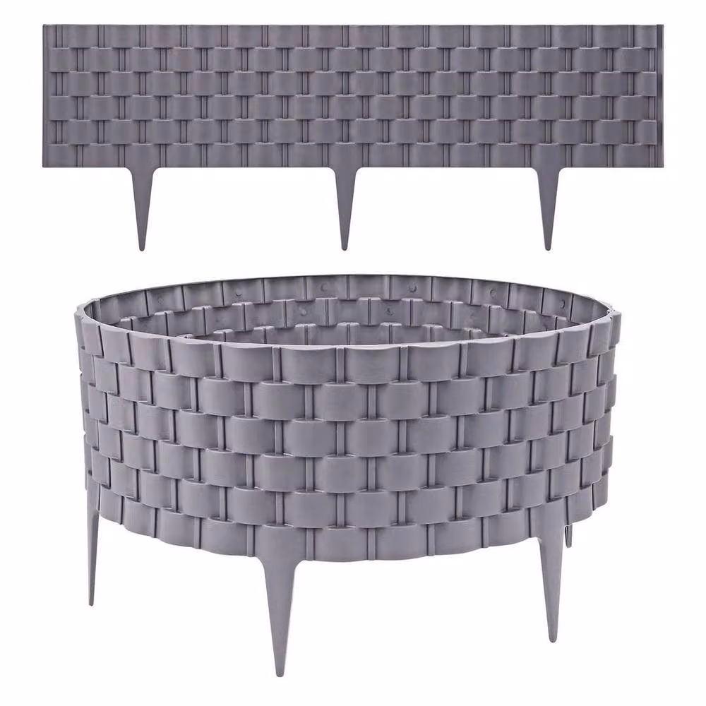 FLAVORA Grey Rattan Effect Plastic Garden Lawn Edging, W: 100 cm, H: 15 cm – 3