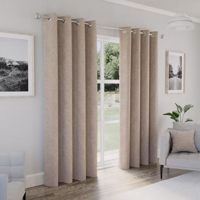 Enhanced Living Austin Natural Blackout Eyelet Curtains, Thermal Insulating, Natural/Brown/Beige, W: 183 cm, H: 229 cm