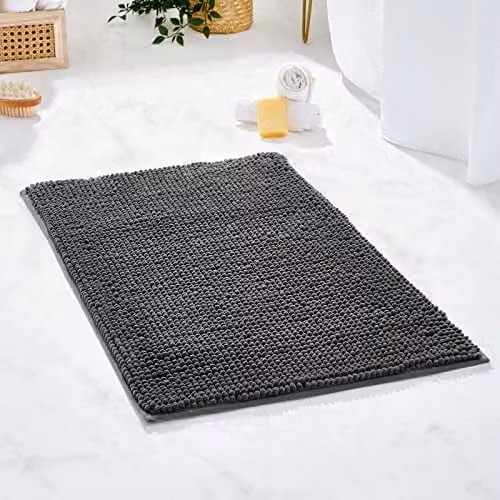 OHS Grey Chenille Noodle Bath Mat, Non-Slip and Washable, W/D/H: 45 x 75 cm