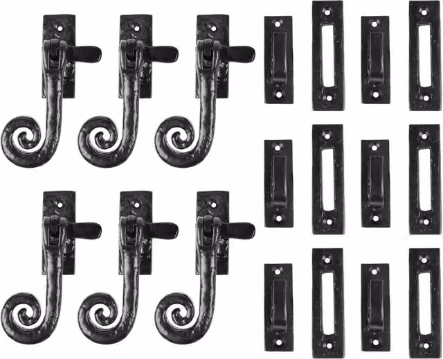 Hammer and Tongs Curly Tail Window Fastener, Left Handed, Matt Black, Pack of 6, W: 4.5 cm, H: 11.5 cm