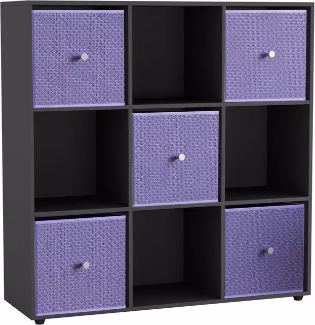 URBNLIVING 9 Cube Storage Unit with Drawers in Black and Purple