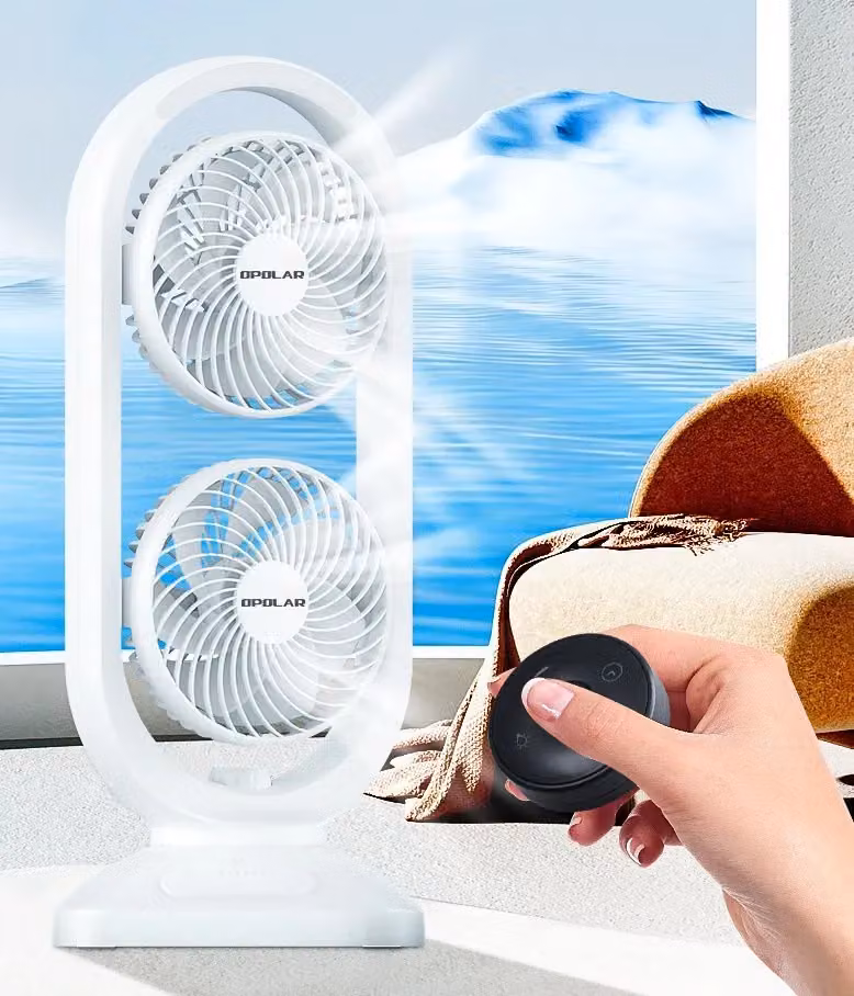 Leaper Dual-Layer USB Rechargeable Mini Fan with Remote Control and Oscillation in White – 2