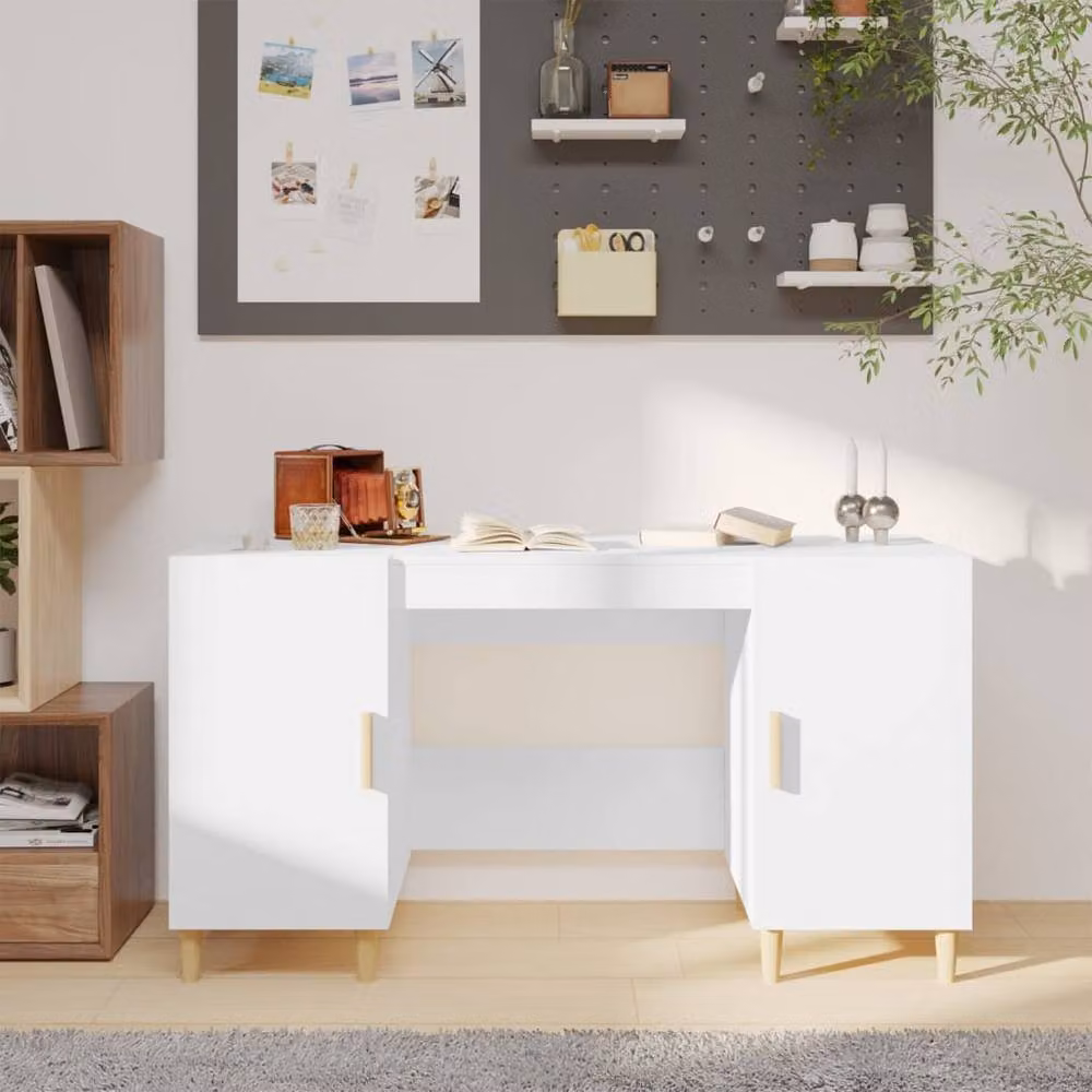 Berkfield Home White Computer Desk in Engineered Wood, W/D/H: 140 x 50 x 75 cm – 2